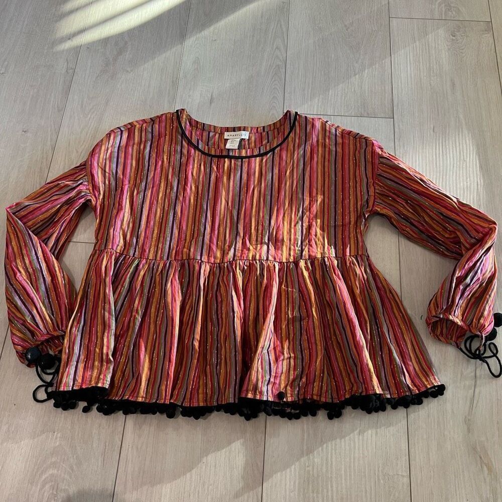 Amaryllis Striped Metallic Weave Top Size S
